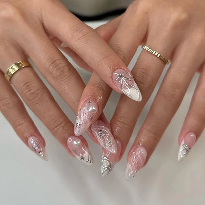 Long Stiletto Almond False Nails - 24Pcs with Glue