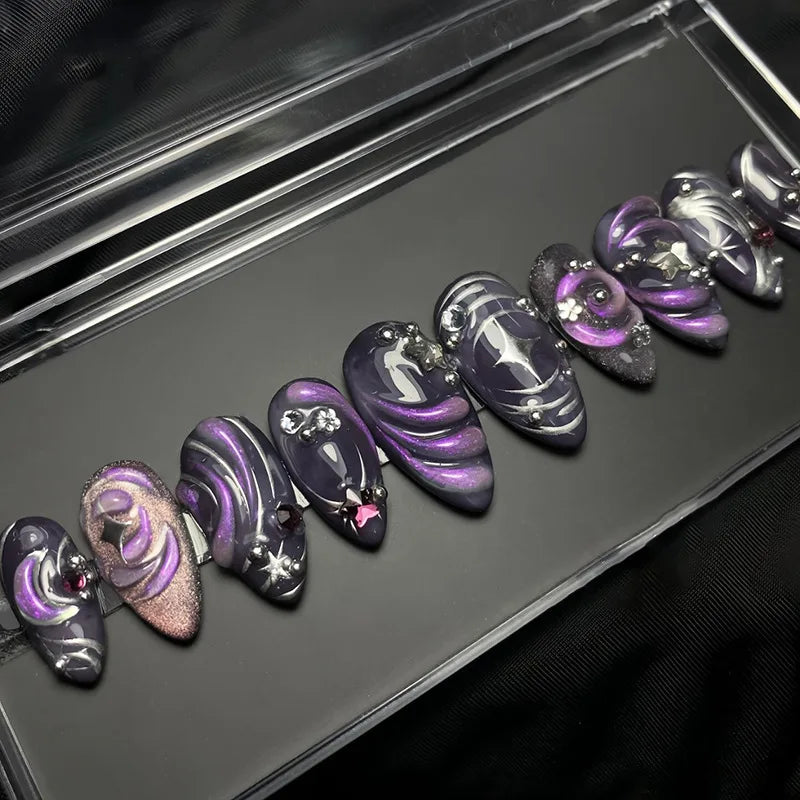 Fake Nails Almond 24Pcs - White Edge, Pink Stiletto