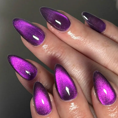 Press On Nails: Glossy Red Cat's Eye Press On Nails - 24pcs Almond Shape