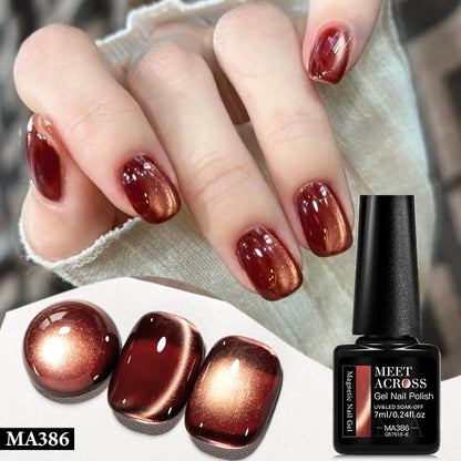MEET ACROSS Guava & Grape Color Cat Magnetic Gel Green Glass Bead Cat Eye Gel Soak Off UV Gel Nail Art Varnish Salon Home DIY
