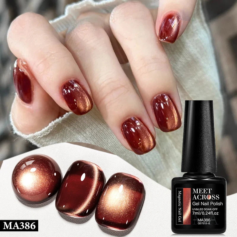 MEET ACROSS Guava & Grape Color Cat Magnetic Gel Green Glass Bead Cat Eye Gel Soak Off UV Gel Nail Art Varnish Salon Home DIY
