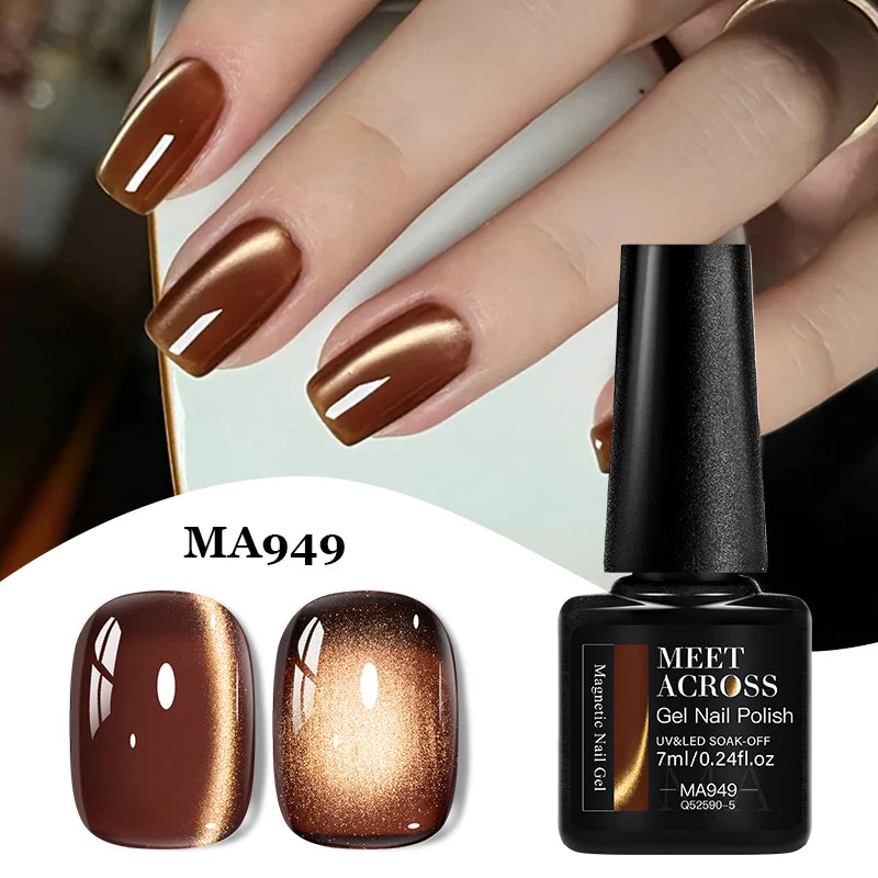 MEET ACROSS Guava & Grape Color Cat Magnetic Gel Green Glass Bead Cat Eye Gel Soak Off UV Gel Nail Art Varnish Salon Home DIY