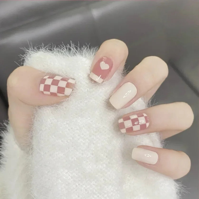 24pcs French Lemon Full Cover Artificial Fake Nails Art Seamless Removable Coffin False Nails With Glue Girls Press On Nail Tips