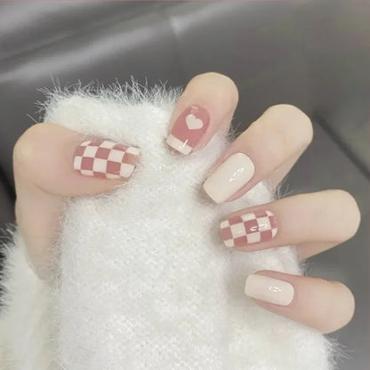 24pcs French Lemon Full Cover Artificial Fake Nails Art Seamless Removable Coffin False Nails With Glue Girls Press On Nail Tips