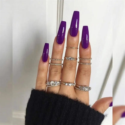 Nail Extension: Coffin Ballerina False Nails Set - 24Pcs Full Cover Tips