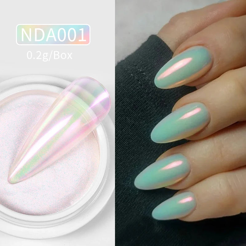 Dip Powder Nails: Bright White Pearl Nail Powder - Mirror Aurora Effect