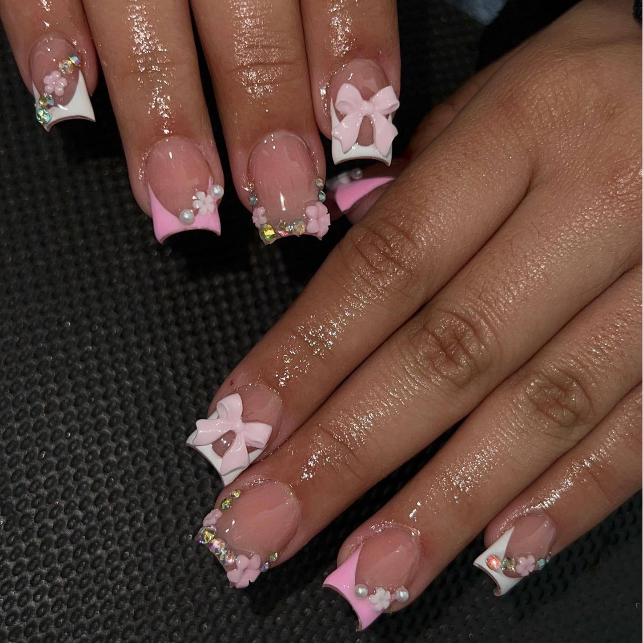 Press-On Nails: French Pink Short Square with Rhinestones