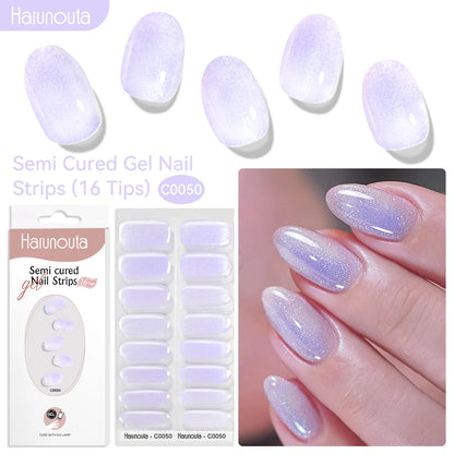 Gel Nail Polish Strips Red Series - 16 Semi-Cured Glitter Wraps