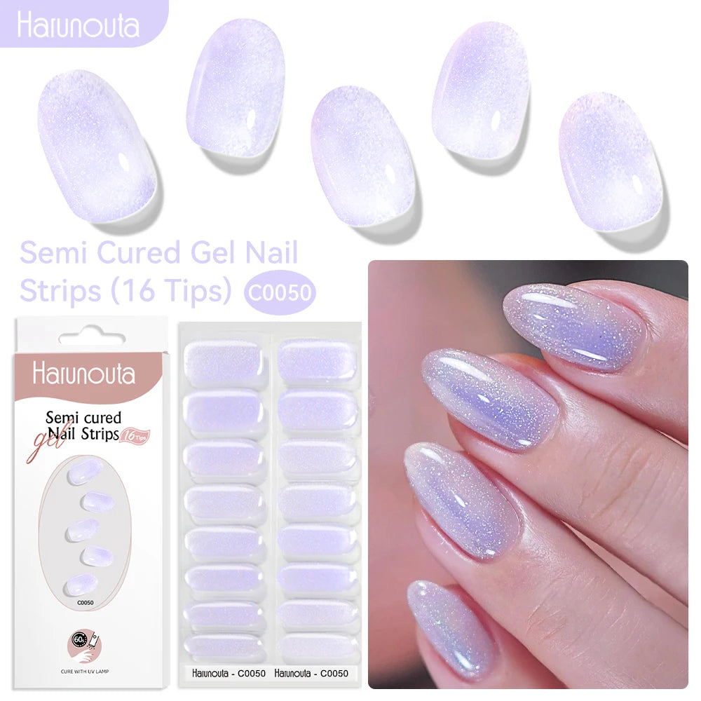 Gel Nail Polish Strips Red Series - 16 Semi-Cured Glitter Wraps