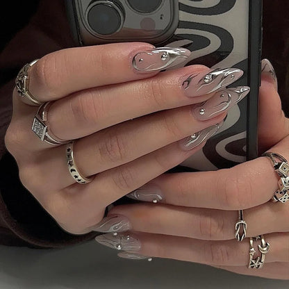 Long Stiletto Almond False Nails - 24Pcs with Glue