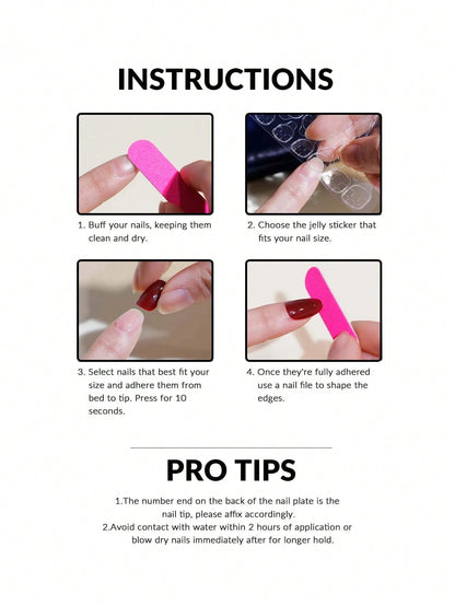 Short Square Fake Nails: Cute Bride Heart French Tips Set