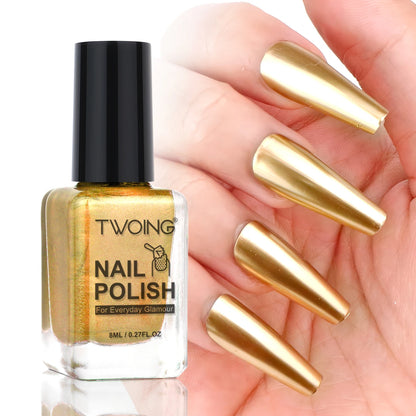 TWOING 8ml 9 Colors Metallic Mirror Nail Polish Set, Quick-Dry Chrome Nail Polish, Long-Lasting High Shine for DIY Manicure