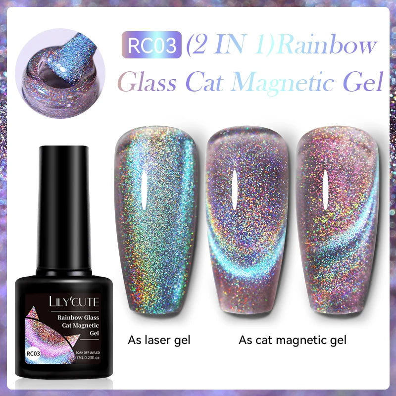LILYCUTE 7ml Reflective Cat Magnetic Gel Nail Polish Dynamic Double Light Magnet Gel Polish Semi Permanent UV Gel For Nail Art