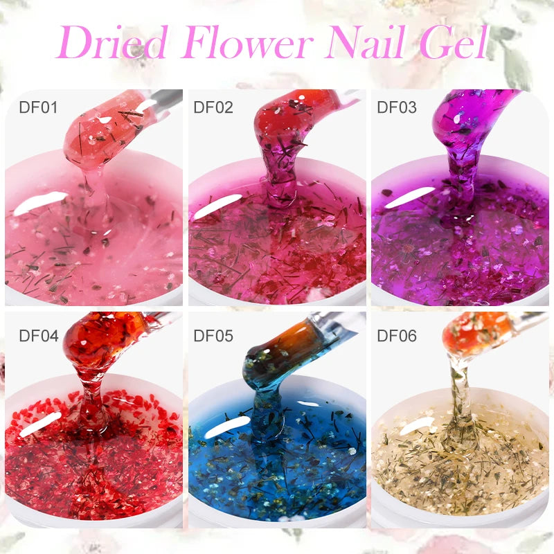 LILYCUTE 8ml Pink Natural Dried Flower Gel Nail Polish Summer Colorful Fairy Series Manicure Painting Soak Off Nail Art UV Gel