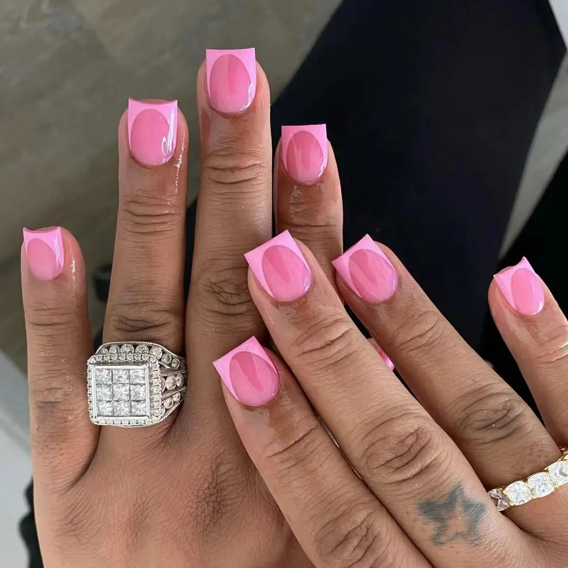 Press-On Nails: French Pink Short Square with Rhinestones