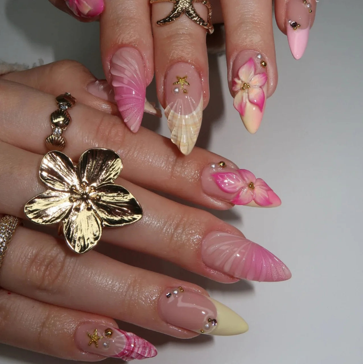 Black Y2K Long False Nails - 24Pcs Almond Cat's Eye Design