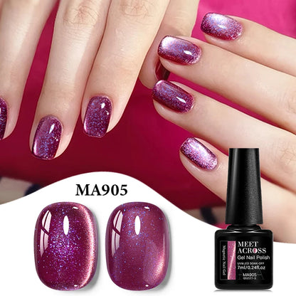 MEET ACROSS Guava & Grape Color Cat Magnetic Gel Green Glass Bead Cat Eye Gel Soak Off UV Gel Nail Art Varnish Salon Home DIY