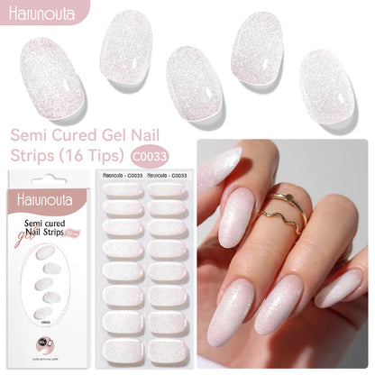 Gel Nail Polish Strips Red Series - 16 Semi-Cured Glitter Wraps