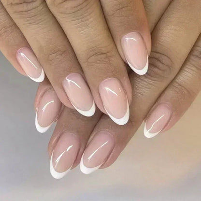 Fake Nails Almond 24Pcs - White Edge, Pink Stiletto