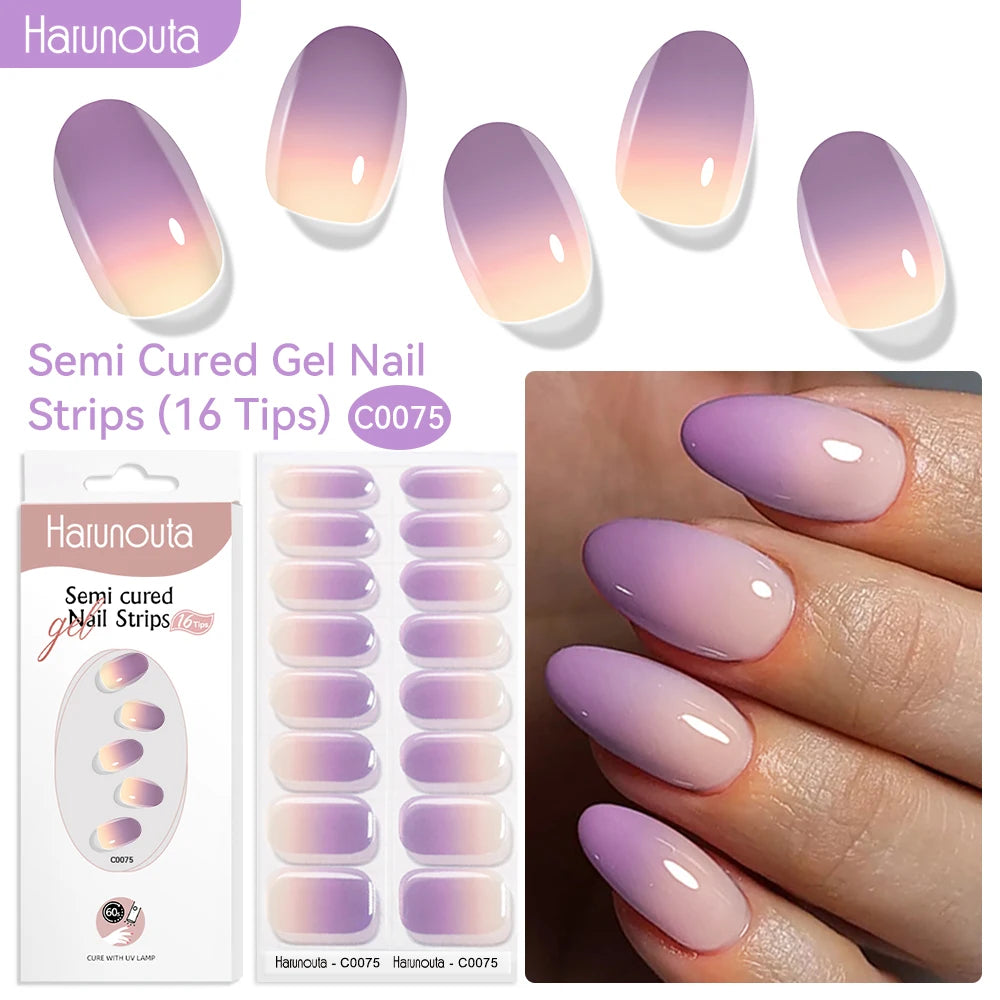 Gel Nail Polish Strips Red Series - 16 Semi-Cured Glitter Wraps