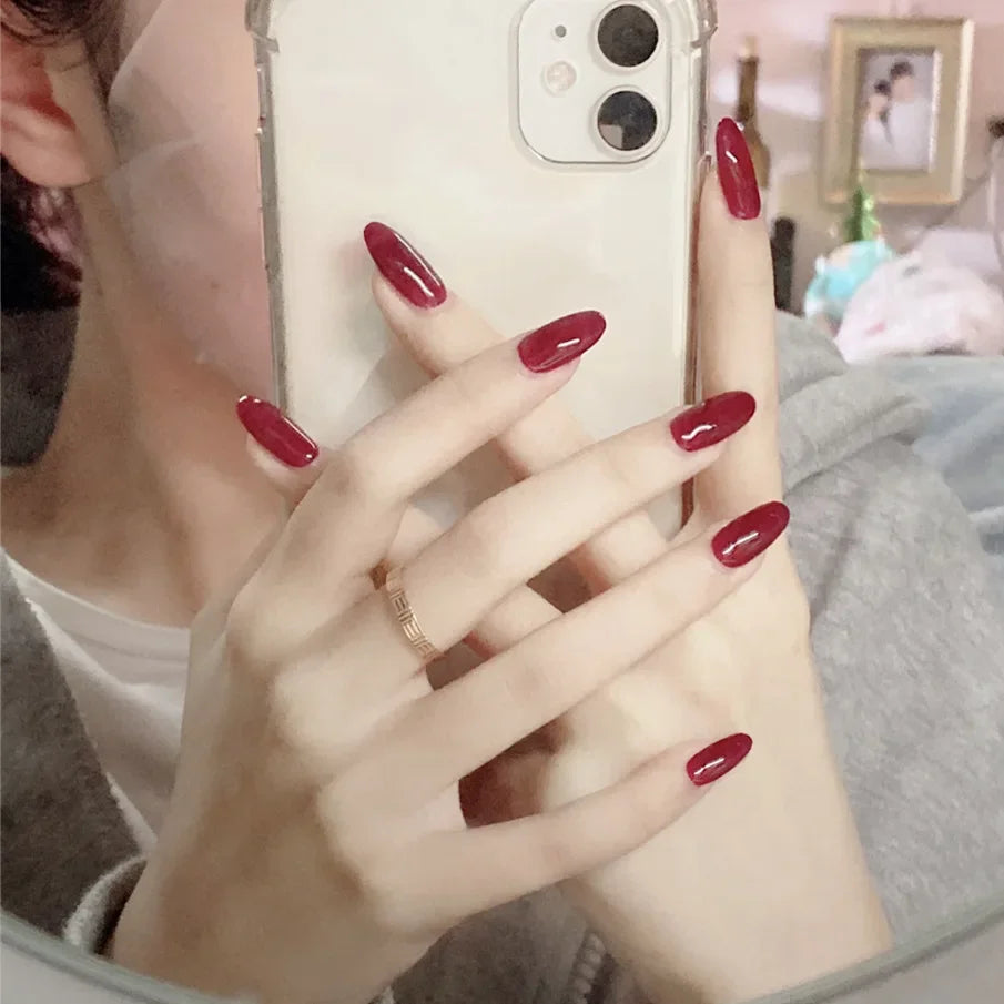 24pcs French Lemon Full Cover Artificial Fake Nails Art Seamless Removable Coffin False Nails With Glue Girls Press On Nail Tips