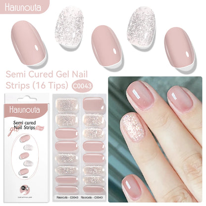 Gel Nail Polish Strips Red Series - 16 Semi-Cured Glitter Wraps