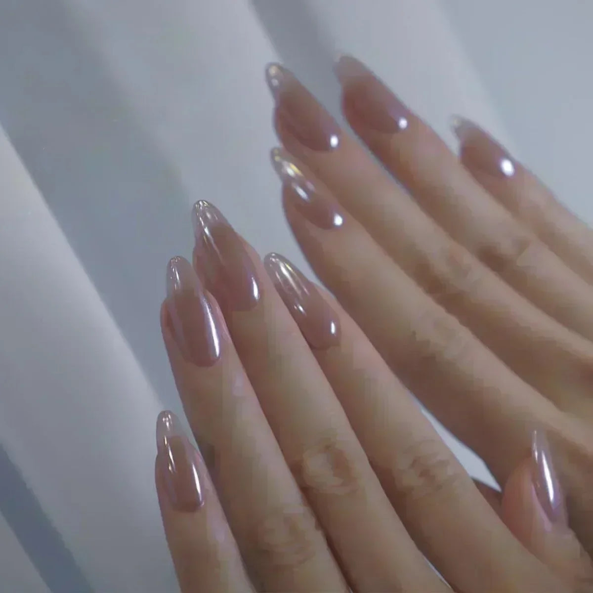 Fake Nails Almond 24Pcs - White Edge, Pink Stiletto