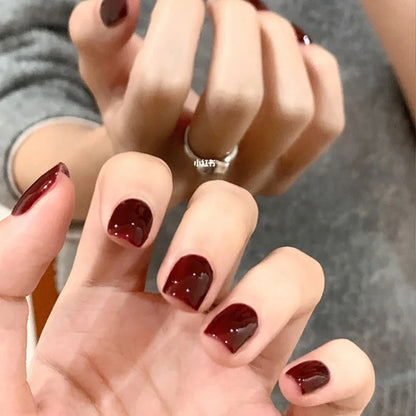 Red Black Gradient Coffin Press-On Nails - 24Pcs