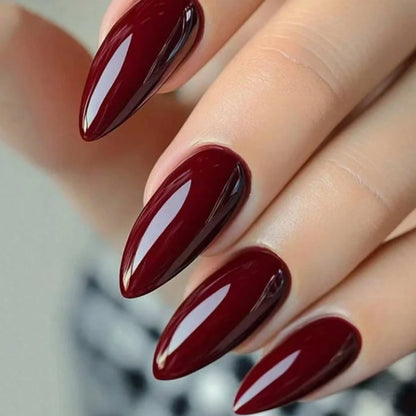 Red Almond Fake Nails - 24PCS Elegant Full Coverage