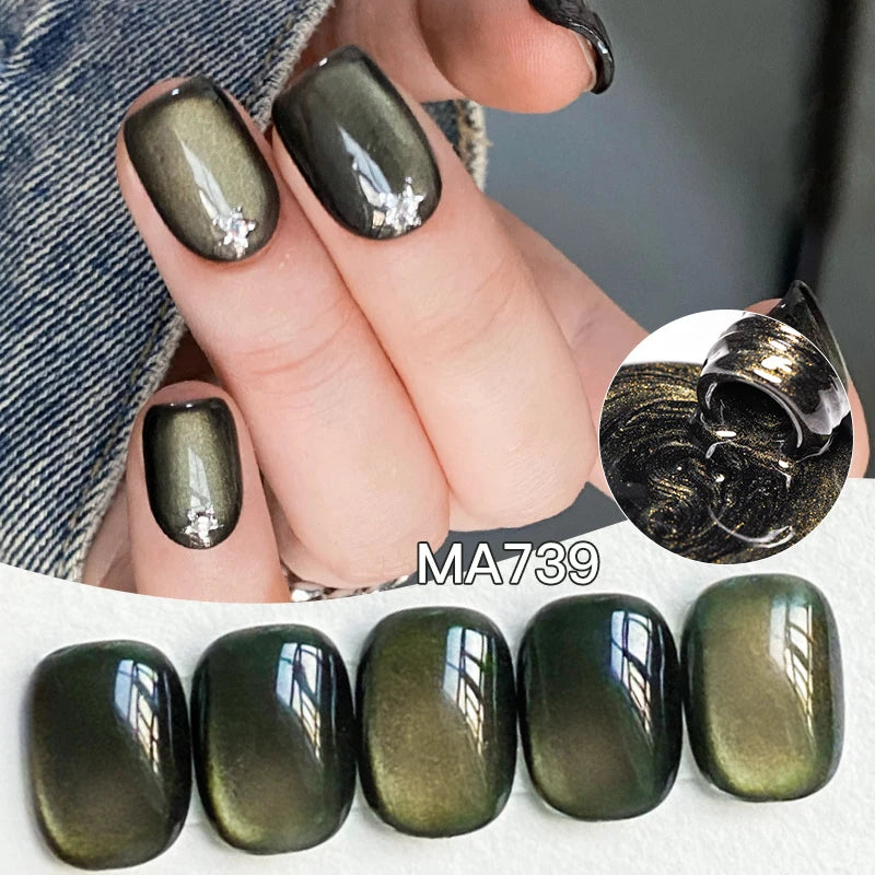 MEET ACROSS Guava & Grape Color Cat Magnetic Gel Green Glass Bead Cat Eye Gel Soak Off UV Gel Nail Art Varnish Salon Home DIY