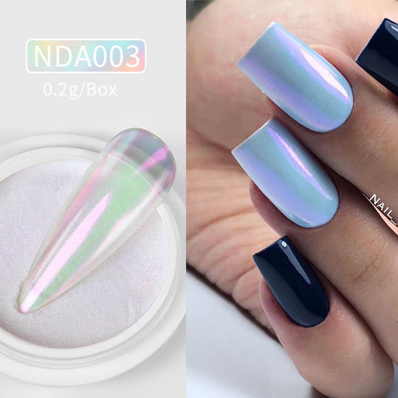 Dip Powder Nails: Bright White Pearl Nail Powder - Mirror Aurora Effect