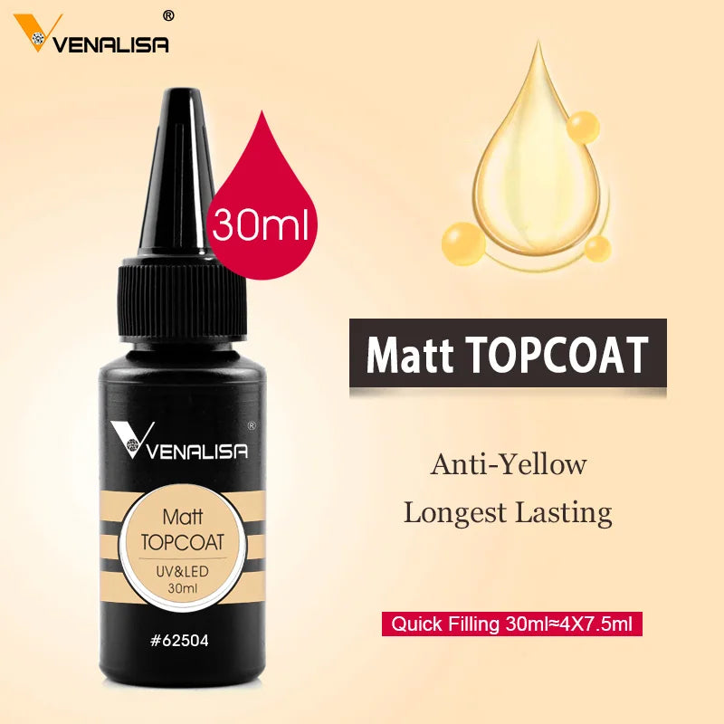 Venalisa Refillment 30ml TPO FREE Nail Art Soak Off UV/LED No Wipe Top Coat Base Coat Builder Nail Gel Matt Tempered TopCoat