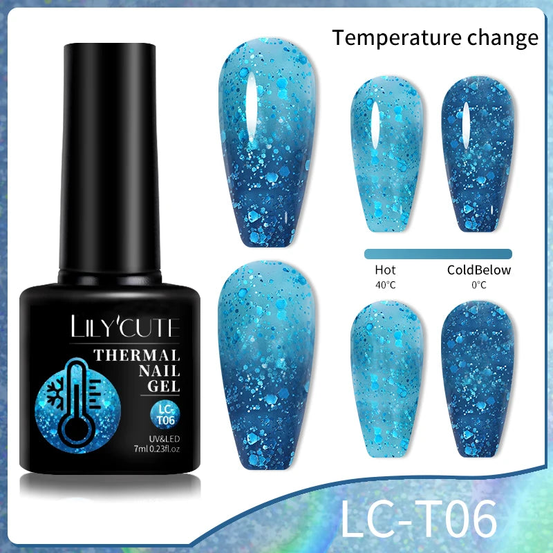 LILYCUTE 7ml Thermal Gel Nail Polish 3 Layers Temperature Color Changing Gel Polish Semi Permanent UV Gel For Nail Art Manicure