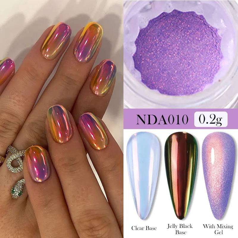 Dip Powder Nails: Bright White Pearl Nail Powder - Mirror Aurora Effect