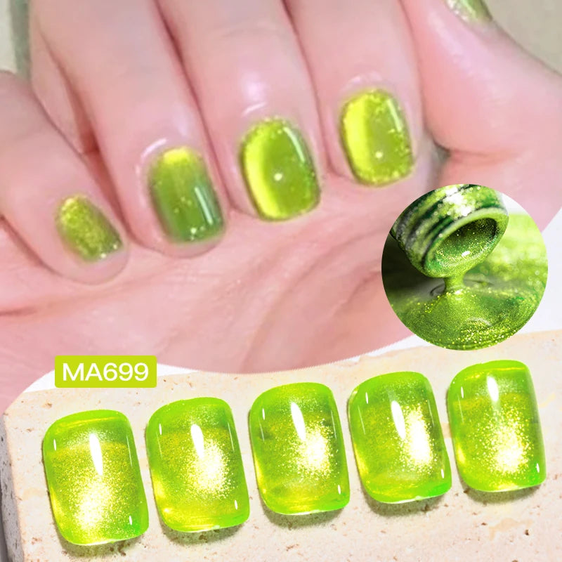 MEET ACROSS Guava & Grape Color Cat Magnetic Gel Green Glass Bead Cat Eye Gel Soak Off UV Gel Nail Art Varnish Salon Home DIY