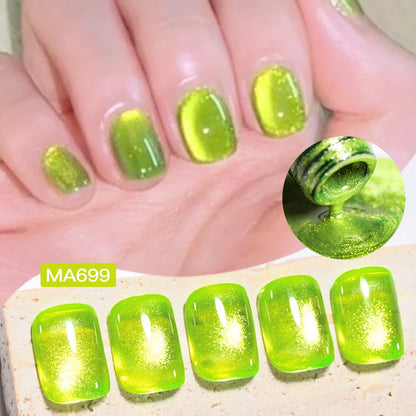 MEET ACROSS Guava & Grape Color Cat Magnetic Gel Green Glass Bead Cat Eye Gel Soak Off UV Gel Nail Art Varnish Salon Home DIY