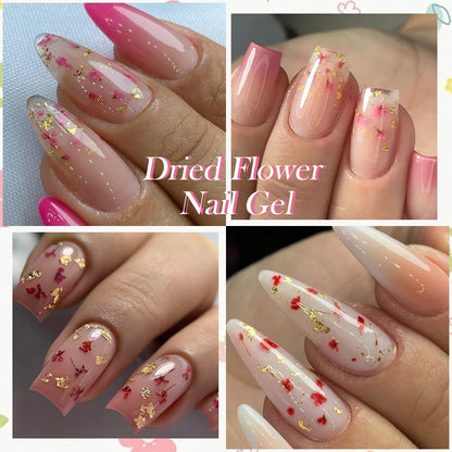 LILYCUTE 8ml Pink Natural Dried Flower Gel Nail Polish Summer Colorful Fairy Series Manicure Painting Soak Off Nail Art UV Gel