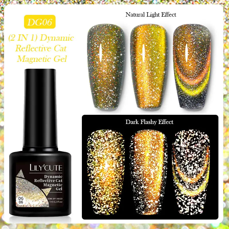 LILYCUTE 7ml Reflective Cat Magnetic Gel Nail Polish Dynamic Double Light Magnet Gel Polish Semi Permanent UV Gel For Nail Art