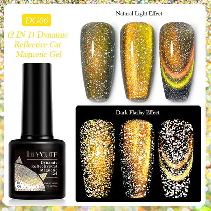 LILYCUTE 7ml Reflective Cat Magnetic Gel Nail Polish Dynamic Double Light Magnet Gel Polish Semi Permanent UV Gel For Nail Art