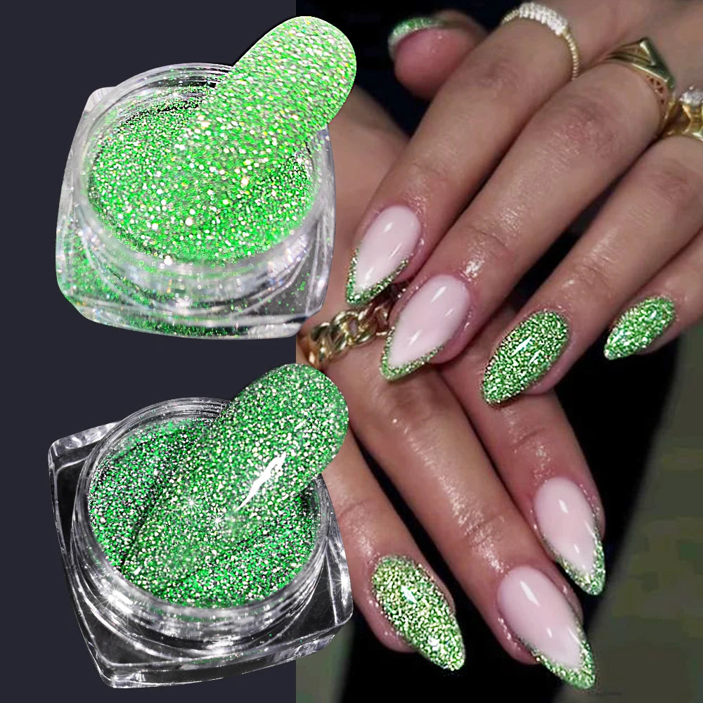 Glittering Nails: Laser Nail Glitter Holographic Powder - Aurora Mirror Dust