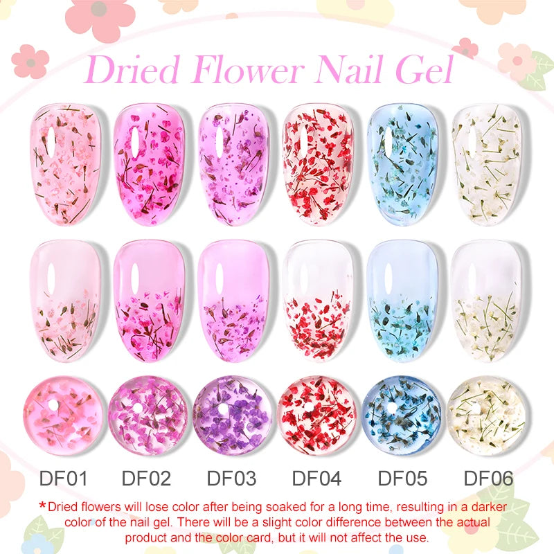 LILYCUTE 8ml Pink Natural Dried Flower Gel Nail Polish Summer Colorful Fairy Series Manicure Painting Soak Off Nail Art UV Gel