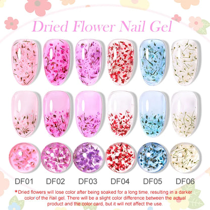 LILYCUTE 8ml Pink Natural Dried Flower Gel Nail Polish Summer Colorful Fairy Series Manicure Painting Soak Off Nail Art UV Gel