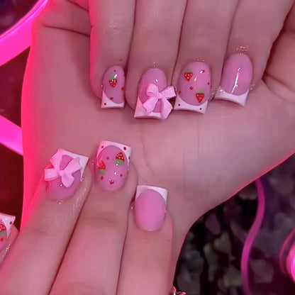Press-On Nails: French Pink Short Square with Rhinestones