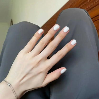 24pcs Short Round French False Nails with Jelly Stickers