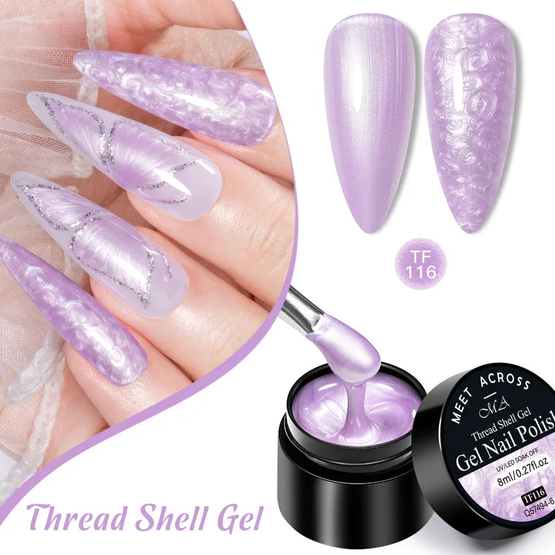 3D Thread Shell Gel Nail Polish - White, Pink, Purple Pearl