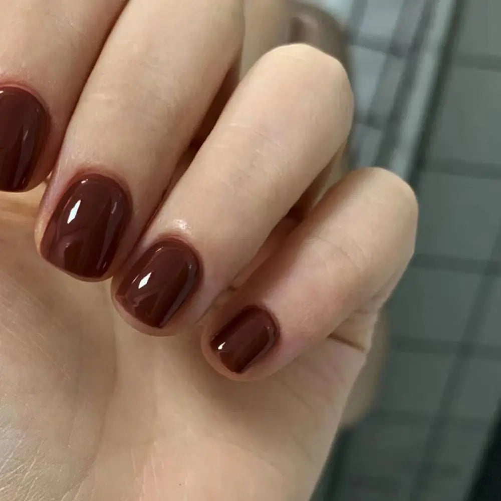 24pcs Short Round French False Nails with Jelly Stickers