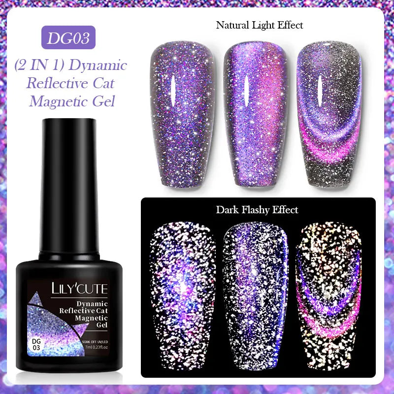 LILYCUTE 7ml Reflective Cat Magnetic Gel Nail Polish Dynamic Double Light Magnet Gel Polish Semi Permanent UV Gel For Nail Art