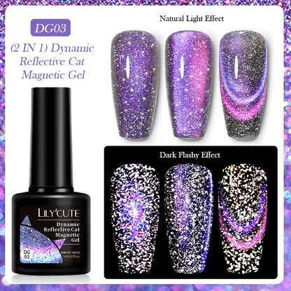 LILYCUTE 7ml Reflective Cat Magnetic Gel Nail Polish Dynamic Double Light Magnet Gel Polish Semi Permanent UV Gel For Nail Art