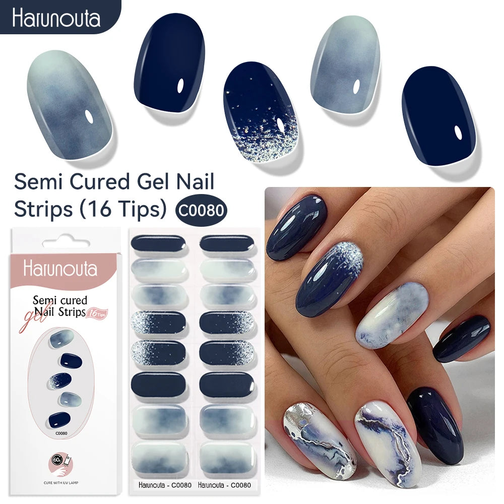 Gel Nail Polish Strips Red Series - 16 Semi-Cured Glitter Wraps