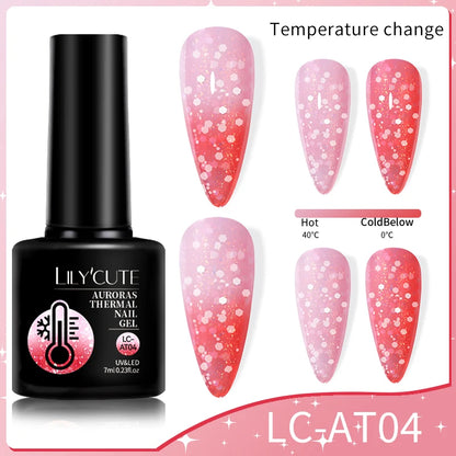 LILYCUTE 7ml Thermal Gel Nail Polish 3 Layers Temperature Color Changing Gel Polish Semi Permanent UV Gel For Nail Art Manicure